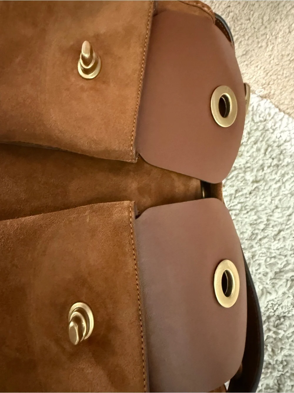 Coach Brown Suede Shoulder Bag with Front Pockets